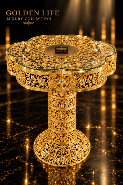 میز عسلی کنار سالنی آبکاری طلا اماراتی پیلسکو - کد 139
