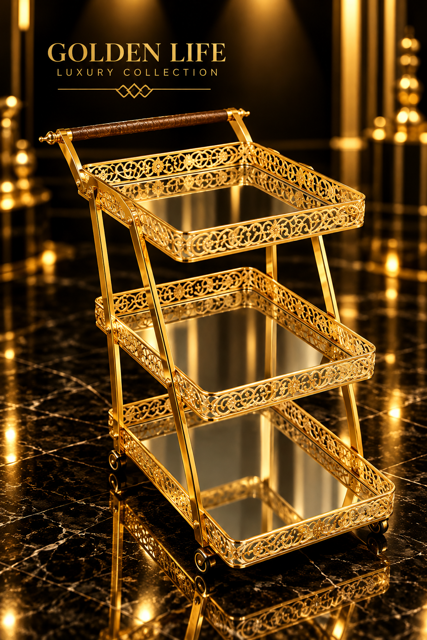 میز پذیرایی میز بار Trolley سه طبقه آبکاری طلا اماراتی 2261 - کد 82